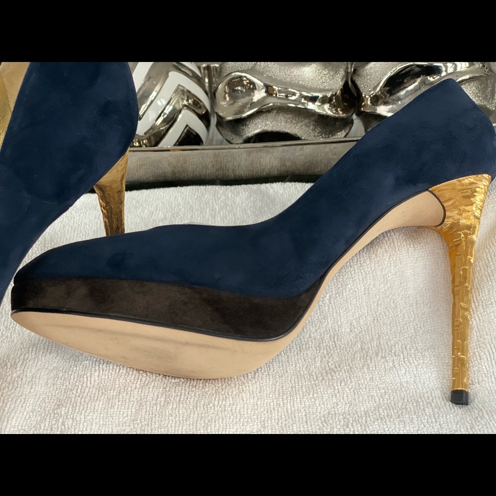 DSquared2 Blue/Brn Suede with hammered gld heel 38